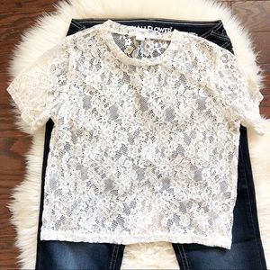 Forever 21 Short Sleeve All Lace Off White Top M